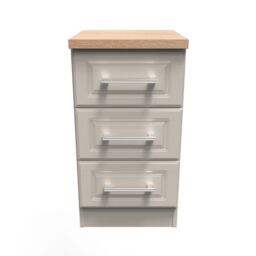 Sevilla Ready Assembled Matt Beige Light Oak Effect 3 Drawer Bedside Chest (H)695mm (W)395mm (D)415mm - thumbnail 2