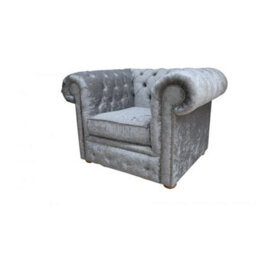 Chesterfield Low Back Club Chair Shimmer Silver Real Velvet Fabric In Classic Style - thumbnail 8