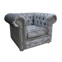 Chesterfield Low Back Club Chair Shimmer Silver Real Velvet Fabric In Classic Style - thumbnail 3