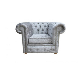Chesterfield Low Back Club Chair Shimmer Silver Real Velvet Fabric In Classic Style - thumbnail 6