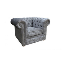 Chesterfield Low Back Club Chair Shimmer Silver Real Velvet Fabric In Classic Style - thumbnail 7