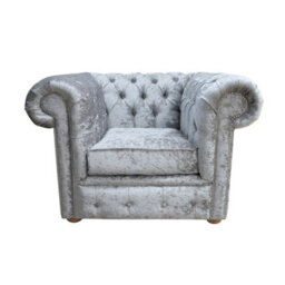 Chesterfield Low Back Club Chair Shimmer Silver Real Velvet Fabric In Classic Style - thumbnail 1