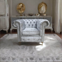 Chesterfield Low Back Club Chair Shimmer Silver Real Velvet Fabric In Classic Style - thumbnail 4