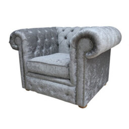 Chesterfield Low Back Club Chair Shimmer Silver Real Velvet Fabric In Classic Style - thumbnail 5