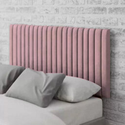 "Urban Textures - Luxury 20"" High Velvet Fabric Upholstered Vertical Thin Lines Headboard - Baby Pink"