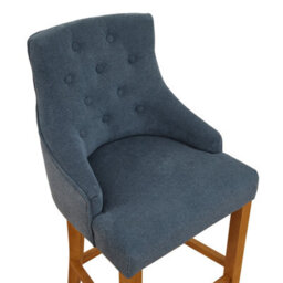 The Furniture Market Luxury Blue Woven Fabric Scoop Back Kitchen Counter Bar Stool Quilted Button Back Stud Detailing Solid Wood Frame - thumbnail 6