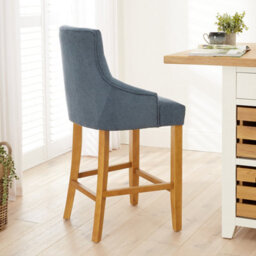 The Furniture Market Luxury Blue Woven Fabric Scoop Back Kitchen Counter Bar Stool Quilted Button Back Stud Detailing Solid Wood Frame - thumbnail 2