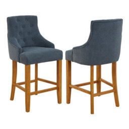 The Furniture Market Luxury Blue Woven Fabric Scoop Back Kitchen Counter Bar Stool Quilted Button Back Stud Detailing Solid Wood Frame - thumbnail 4