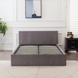 Kosy Koala Ottoman Bed Gas Lift Storage Grey 4Ft Small Double And 1 Mattress Line Pattern Velvet Bedroom - thumbnail 5