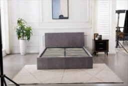 Kosy Koala Ottoman Bed Gas Lift Storage Grey 4Ft Small Double And 1 Mattress Line Pattern Velvet Bedroom - thumbnail 1