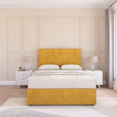 Sloomy Highbury Mustard Plush 2Ft6 Memory Foam Bed Set With No Drawers, Mattress & Headboard- Small Single - image 1