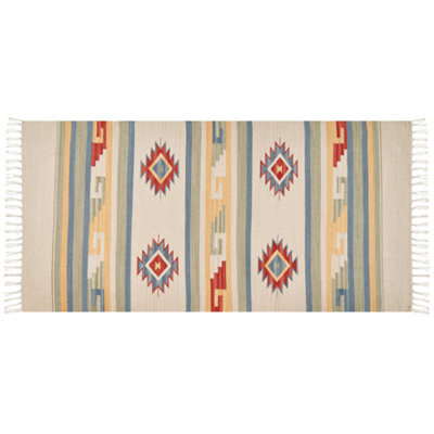Beliani Rug Aparan Beige 80 X 150 Cm Cotton Kilim - image 1