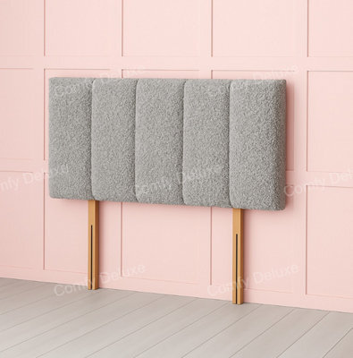 Comfy Deluxe Silver Teddy Boucle 5 Panel Fabric 3Ft Single Headboard 20Inch
