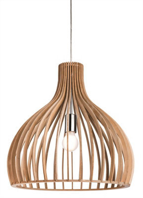 Luminosa Lighting Luminosa Cadiz 1 Light Cage Ceiling Pendant Natural Wood, E27
