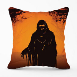 Warren Reed Designer A Spooky Black And Orange Ghost Cushions 60Cm X 60Cm - thumbnail 1