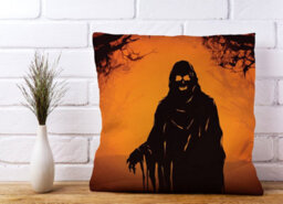 Warren Reed Designer A Spooky Black And Orange Ghost Cushions 60Cm X 60Cm - thumbnail 2