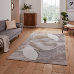 Beige Gold Geometric 8mm Thick Stain-Resistant Rug For Bedroom, Dining Room, Easy To Clean Modern Rug-120Cm X 170Cm - thumbnail 1