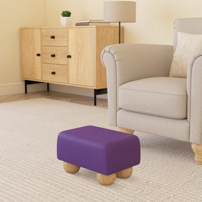 Black Currant Purple Natural Wood Bun Feet Faux Leather Small Footstool  Handmade Uk By Footstools Direct - image 1
