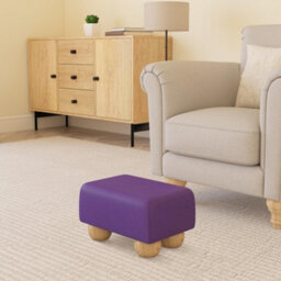 Black Currant Purple Natural Wood Bun Feet Faux Leather Small Footstool  Handmade Uk By Footstools Direct