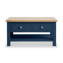 Farro Navy Blue 85Cm Large Coffee Table With Drawer And Shelf - Painted With Oak Top By Roseland Furniture - thumbnail 3