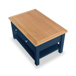 Farro Navy Blue 85Cm Large Coffee Table With Drawer And Shelf - Painted With Oak Top By Roseland Furniture - thumbnail 4
