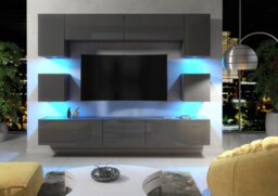 Modern Wall Unit Tv Stand Living Room Cupboard - Dark Grey Gloss Doors - thumbnail 2