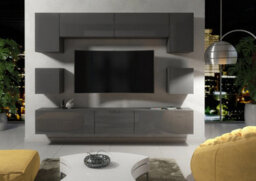 Modern Wall Unit Tv Stand Living Room Cupboard - Dark Grey Gloss Doors - thumbnail 4