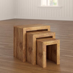 Hommoo Solid Light Mango Wood Cubed Shape Warm Look Nest Of 3 Tables In Matt Finish - thumbnail 6