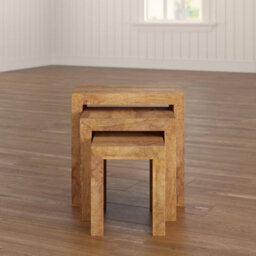 Hommoo Solid Light Mango Wood Cubed Shape Warm Look Nest Of 3 Tables In Matt Finish - thumbnail 7