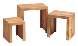 Hommoo Solid Light Mango Wood Cubed Shape Warm Look Nest Of 3 Tables In Matt Finish - thumbnail 3