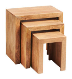 Hommoo Solid Light Mango Wood Cubed Shape Warm Look Nest Of 3 Tables In Matt Finish - thumbnail 1
