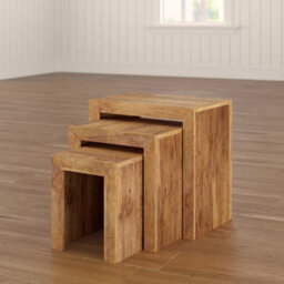 Hommoo Solid Light Mango Wood Cubed Shape Warm Look Nest Of 3 Tables In Matt Finish - thumbnail 8