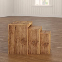 Hommoo Solid Light Mango Wood Cubed Shape Warm Look Nest Of 3 Tables In Matt Finish - thumbnail 9