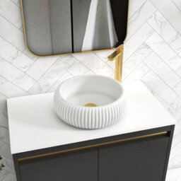 Royal Bathrooms Orion 800mm Matt Obsidian Black Wall Hung Plain White Countertop Vanity Unit 2 Drawer With Milan Basin & Brushed Brass Accent Trim - thumbnail 5