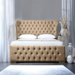 UKBEDFURNITURE Isabella Beige Slatted Base Upholstered Gas Lift Ottoman Storage Bed With 10 Inch Orthopedic Mattres - 48 Inch Headboard - thumbnail 3