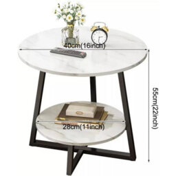 Round 2 Tier Coffee Table Side Table White Marble Effect End Table Living Room - thumbnail 2