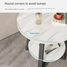Round 2 Tier Coffee Table Side Table White Marble Effect End Table Living Room - thumbnail 5