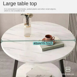 Round 2 Tier Coffee Table Side Table White Marble Effect End Table Living Room - thumbnail 6