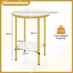 Gainoom Side Table White & Gold Modern Round End Table With Faux Marble Top & Bottom Storage Shelf - thumbnail 2