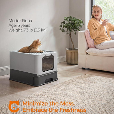 Hidden Cat Litter Box, Cat Litter Tray With Hood, Slide-Out Tray, Scoop, Brush, Spacious, Charcoal Grey And Dove Grey - image 1