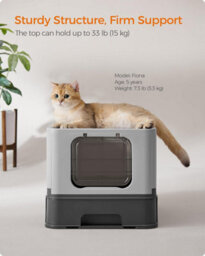 Hidden Cat Litter Box, Cat Litter Tray With Hood, Slide-Out Tray, Scoop, Brush, Spacious, Charcoal Grey And Dove Grey - thumbnail 5
