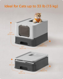 Hidden Cat Litter Box, Cat Litter Tray With Hood, Slide-Out Tray, Scoop, Brush, Spacious, Charcoal Grey And Dove Grey - thumbnail 2
