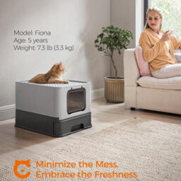 Hidden Cat Litter Box, Cat Litter Tray With Hood, Slide-Out Tray, Scoop, Brush, Spacious, Charcoal Grey And Dove Grey - thumbnail 1