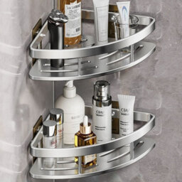 4X Bathroom Corner Shower Shelf Soap Holder Storage Silver - thumbnail 5