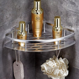 4X Bathroom Corner Shower Shelf Soap Holder Storage Silver - thumbnail 3