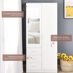 Homcom 2-Door Wardrobe W/ Adjustable Shelf 3 Drawers For Bedroom, 180Cm, White - thumbnail 6