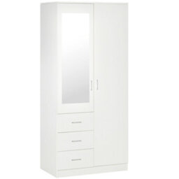 Homcom 2-Door Wardrobe W/ Adjustable Shelf 3 Drawers For Bedroom, 180Cm, White - thumbnail 2