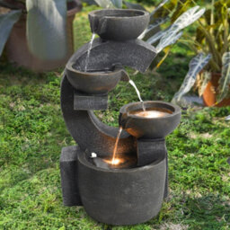 Living And Home Outdoor 4 Tier Grey Bowl Cascading Electric Water Feature Fountain With Led Light For Garden 47Cm (H) - thumbnail 3