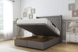 "Comfort Sunrise Pewter Dumfries Ottoman Bed With Mattress With 54"" Wingback Headboard 4' Small Double" - thumbnail 2
