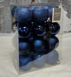 Premier Decorations Limited 24 Deep Blue Christmas Tree Baubles Tree Decoration Ornament Glitter Gloss 6Cm - thumbnail 2